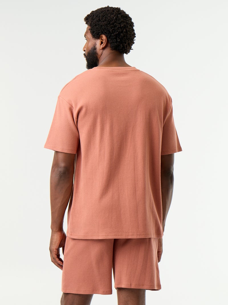 Conjunto curto de pijama em favo de mel - 2 peças Rosa - Kiabi
