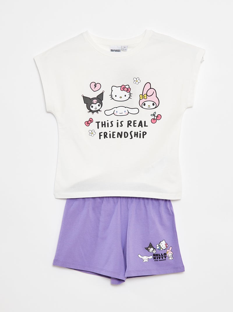 Conjunto curto t-shirt + calções 'Hello Kitty'  - 2 peças Violeta - Kiabi