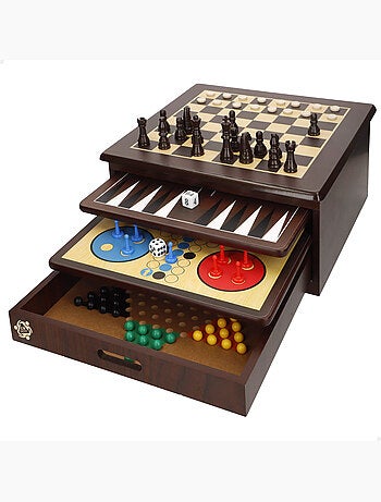 Conjunto de 10 jogos de tabuleiro c/caixa organizadora de madeira cb games