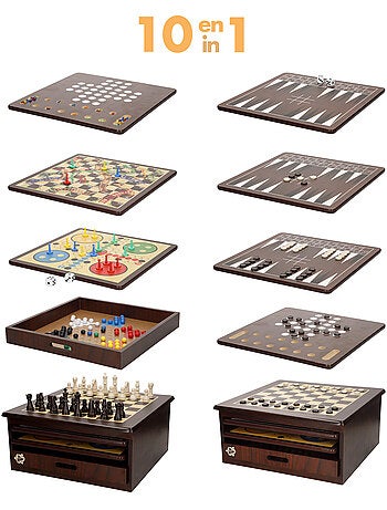 Conjunto de 10 jogos de tabuleiro c/caixa organizadora de madeira cb games