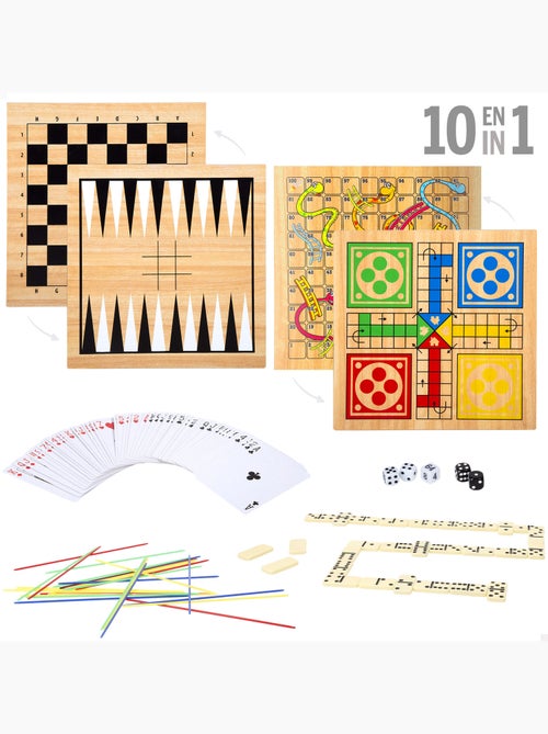 Conjunto de 10 jogos de tabuleiro clássicos com estojo de madeira - colorbbay - Kiabi