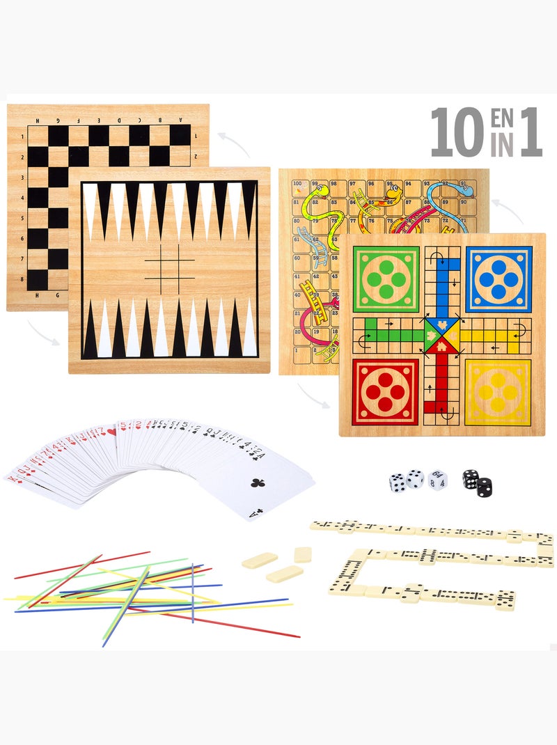 Conjunto de 10 jogos de tabuleiro clássicos com estojo de madeira - colorbbay N/D - Kiabi