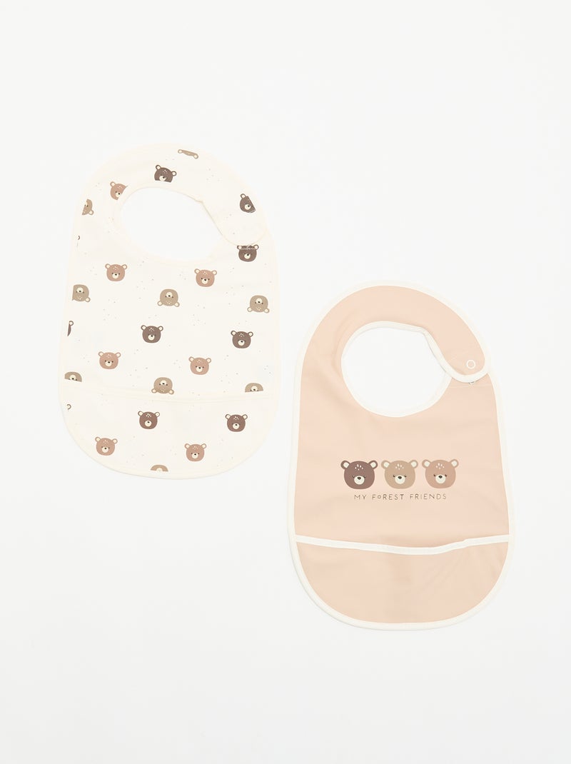 Conjunto de 2 babetes impermeáveis com estampado Bege - Kiabi