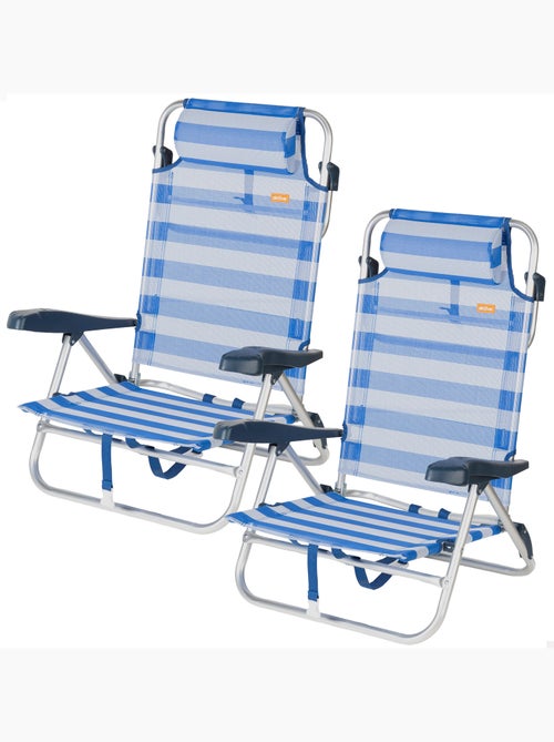 Conjunto de 2 cadeiras de praia baixas com múltiplas posições, 47x49x82 cm, estilo náutico. - Kiabi Conjunto de 2 cadeiras de praia baixas com múltiplas posições, 47x49x82 cm, estilo náutico. - Kiabi