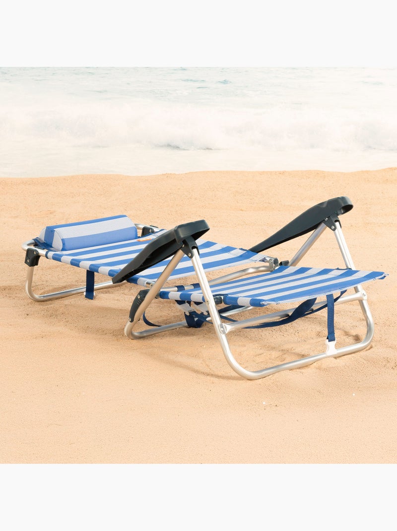 Conjunto de 2 cadeiras de praia baixas com múltiplas posições, 47x49x82 cm, estilo náutico. Azul Branco - Kiabi