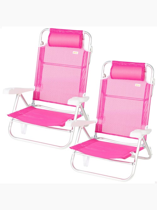 Conjunto de 2 cadeiras de praia baixas multiposição 47x49x82 cm fúcsia - Kiabi Conjunto de 2 cadeiras de praia baixas multiposição 47x49x82 cm fúcsia - Kiabi
