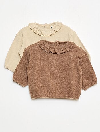 Conjunto de 2 camisolas de malha com gola fantasia