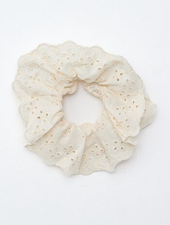 Lote de 2 elásticos de cabelo em bordado inglês