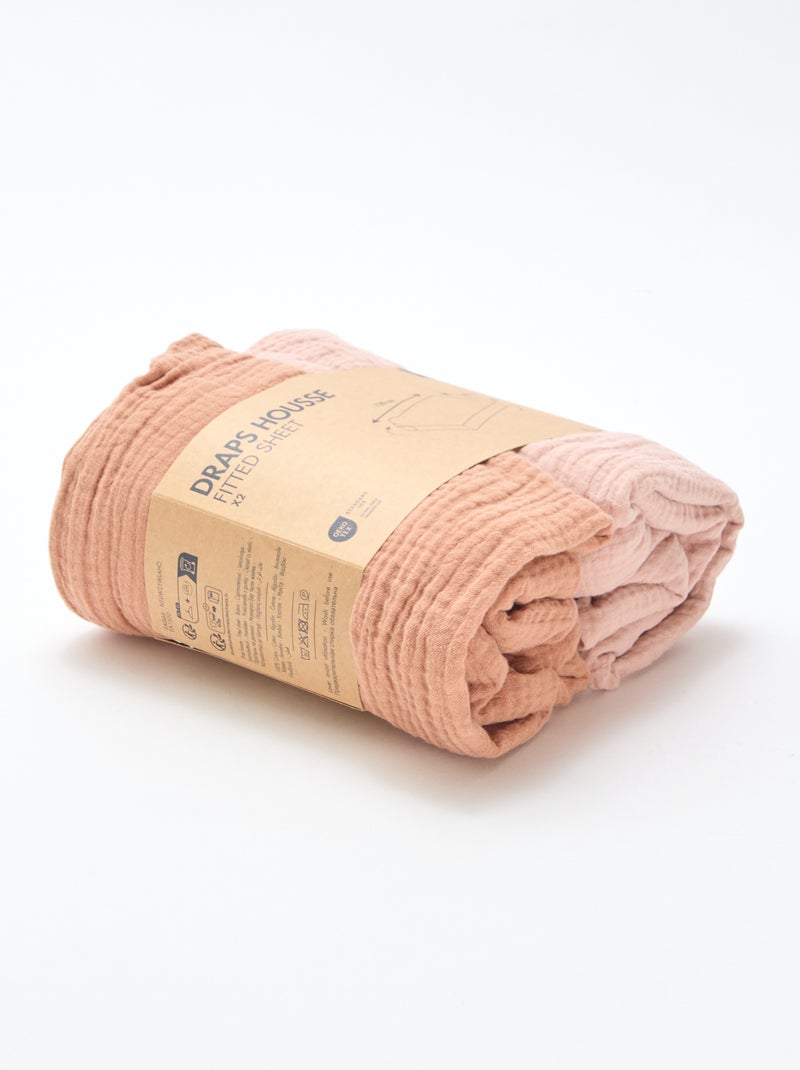 Conjunto de 2 lençóis de baixo em gaze suave Rosa - Kiabi