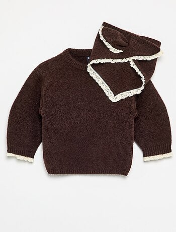 Conjunto de 2 peças - camisola + cachecol com detalhes em macramé