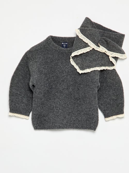 Conjunto de 2 peças - camisola + cachecol com detalhes em macramé - Kiabi