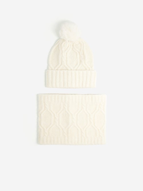Conjunto de 2 peças - Gorro com pompom + Gola tubular - Kiabi