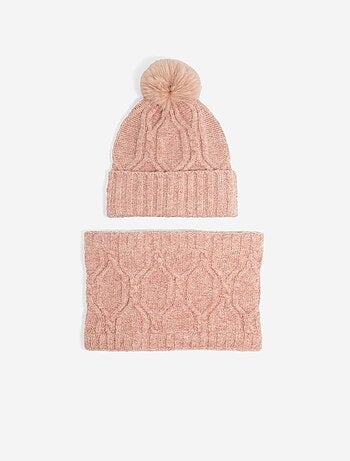 Conjunto de 2 peças - Gorro com pompom + Gola tubular