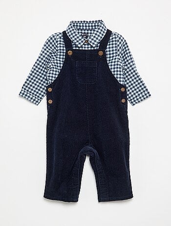 Conjunto de 2 peças - Jardineiras compridas + Camisa de manga comprida