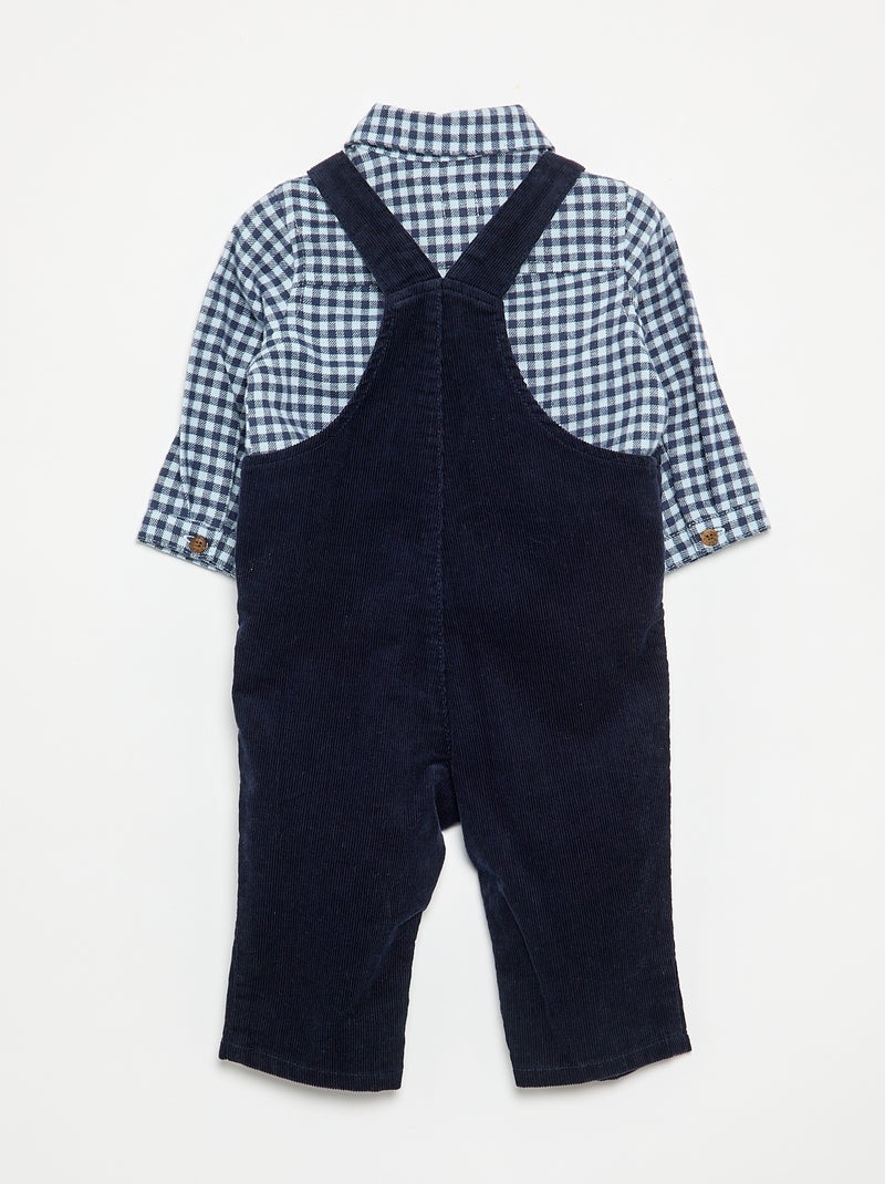 Conjunto de 2 peças - Jardineiras compridas + Camisa de manga comprida Azul - Kiabi
