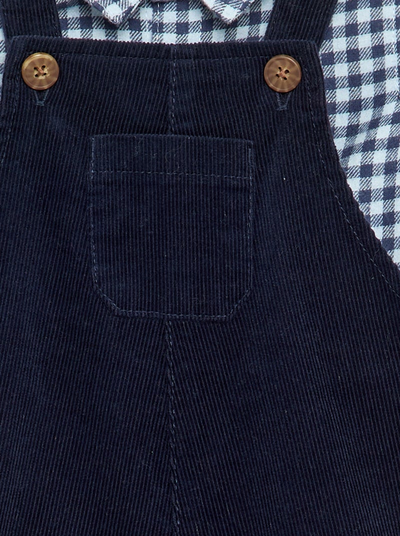 Conjunto de 2 peças - Jardineiras compridas + Camisa de manga comprida Azul - Kiabi
