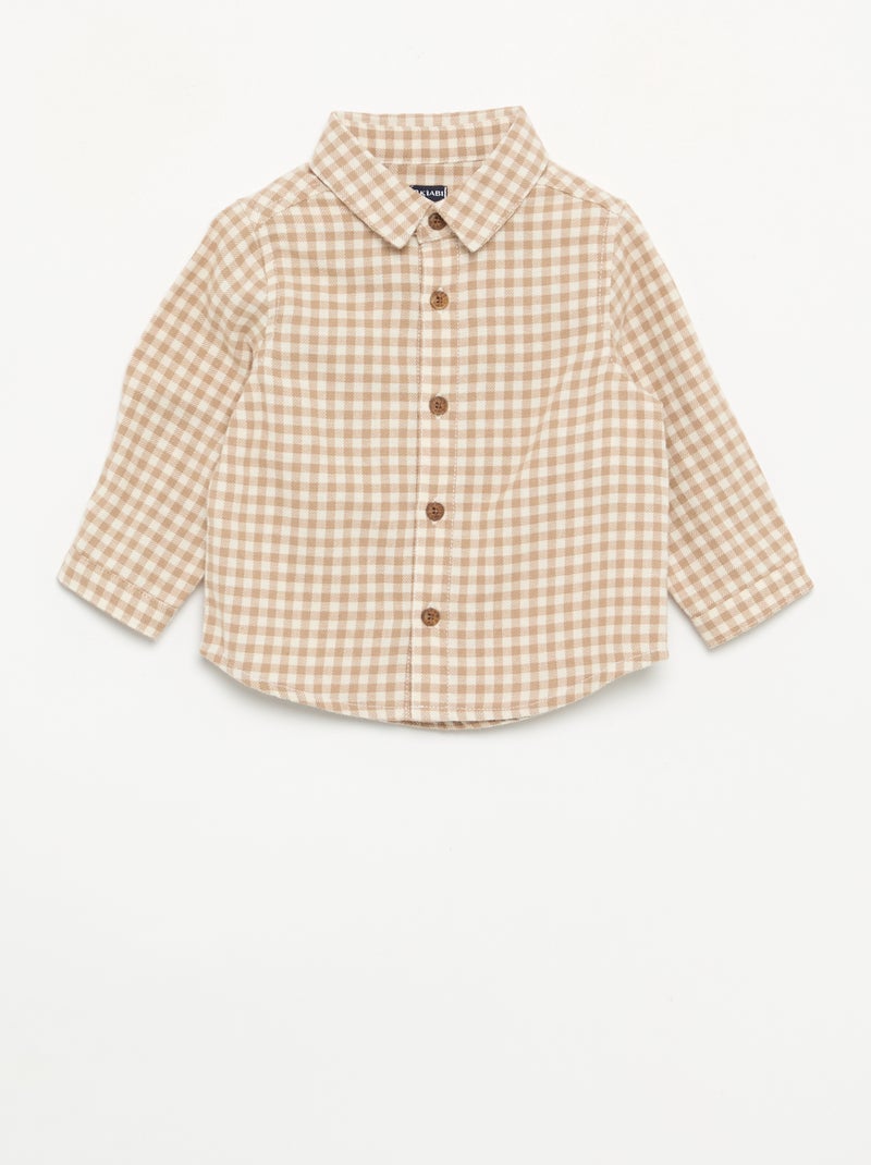 Conjunto de 2 peças - Jardineiras compridas + Camisa de manga comprida Bege - Kiabi