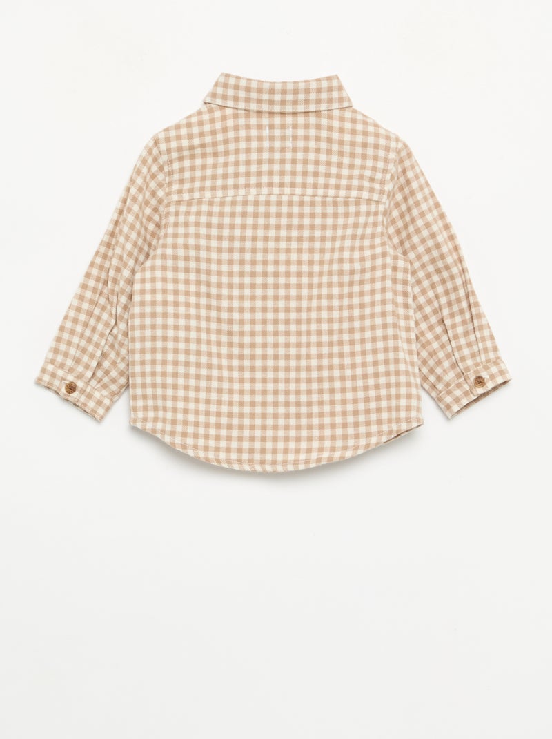 Conjunto de 2 peças - Jardineiras compridas + Camisa de manga comprida Bege - Kiabi