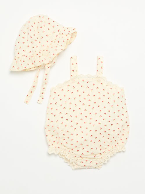 Conjunto de 2 peças - macacão de bebé + chapéu - Kiabi