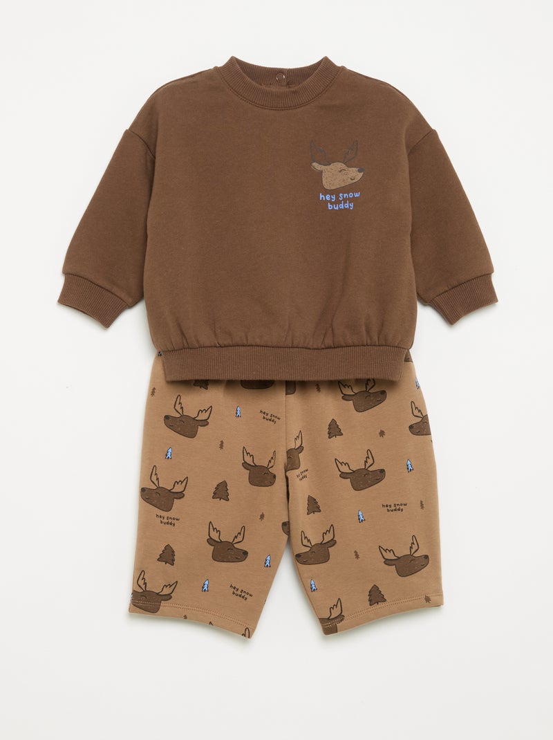 Conjunto de 2 peças - Sweat + calças Castanho - Kiabi