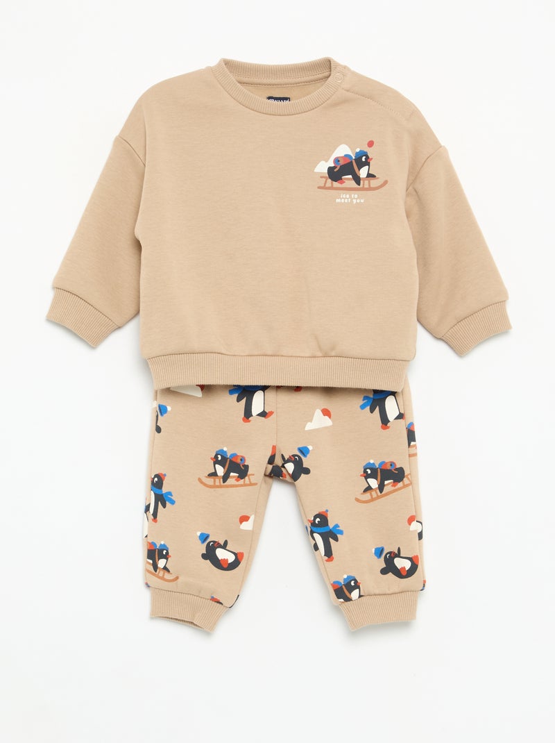 Conjunto de 2 peças - Sweatshirt + calças Bege - Kiabi