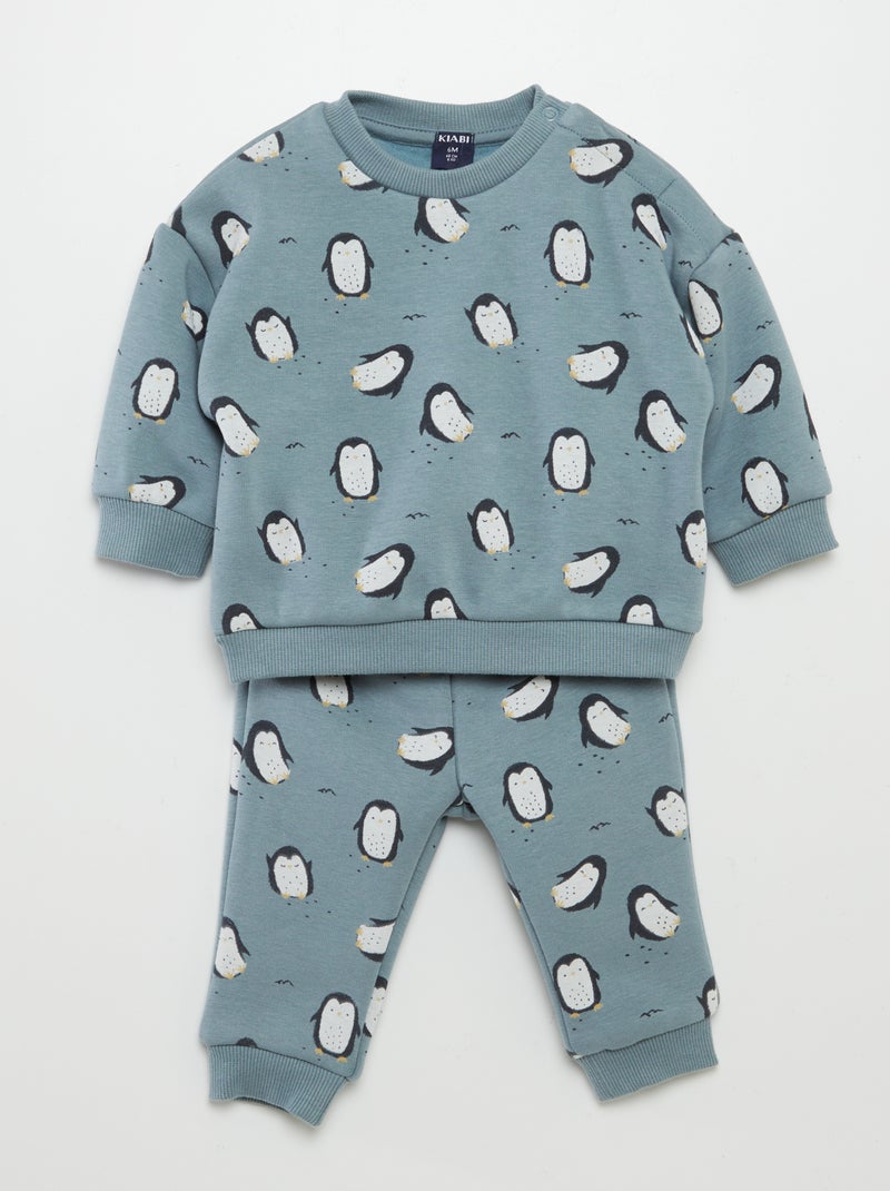 Conjunto de 2 peças - Sweatshirt + calças estampadas - AZUL - Kiabi