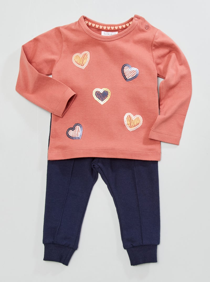 Conjunto de 2 peças  - T-shirt + calças de fato de treino ROSA - Kiabi
