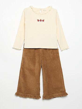 Conjunto de 2 peças - T-shirt + calças de veludo
