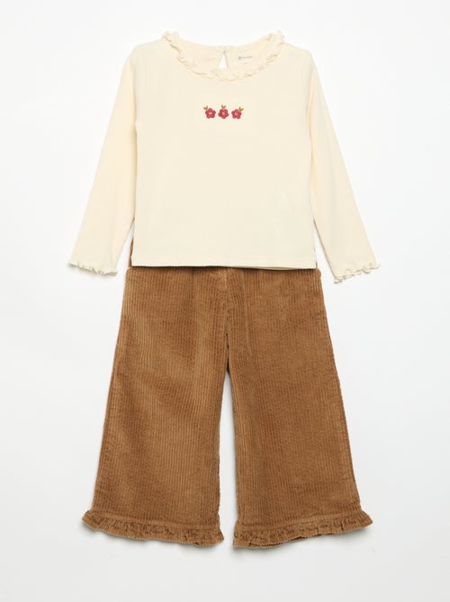 Conjunto de 2 peças - T-shirt + calças de veludo - Kiabi