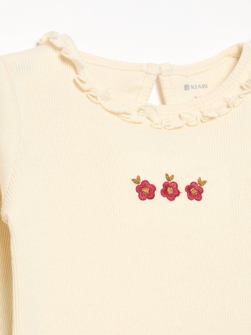 Conjunto de 2 peças - T-shirt + calças de veludo Branco - Kiabi