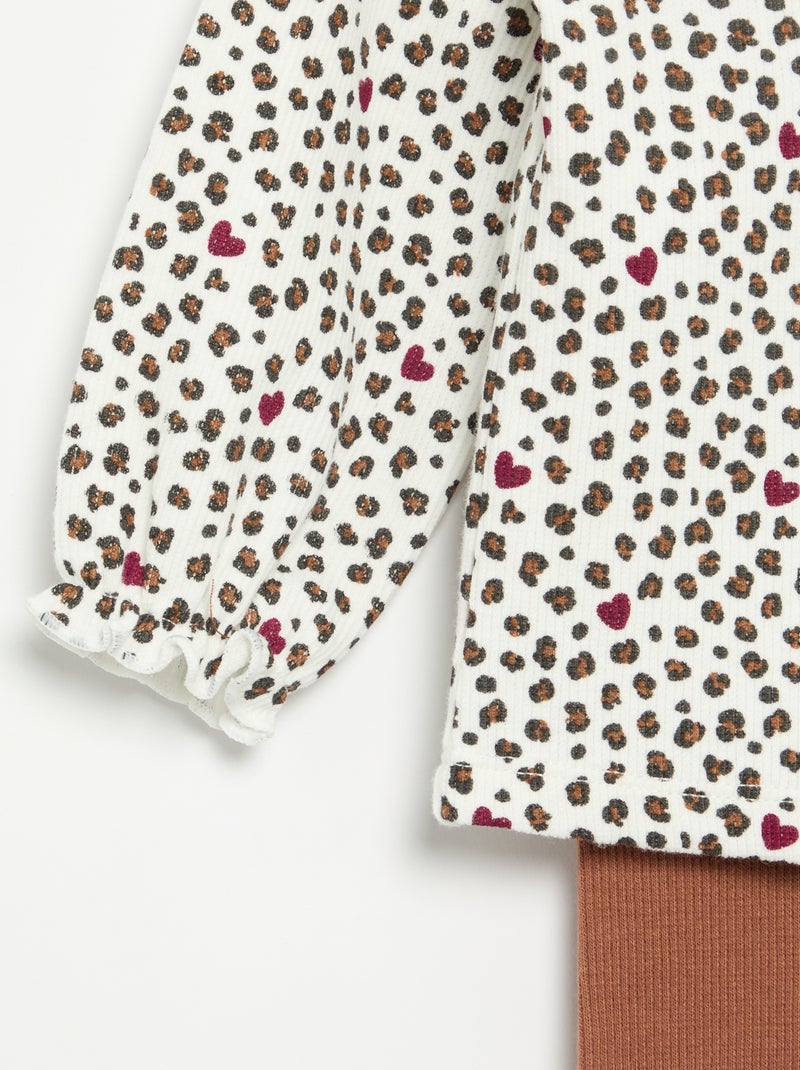 Conjunto de 2 peças - T-shirt de manga comprida + legging Branco - Kiabi