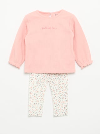 Conjunto de 2 peças - T-shirt de manga comprida + legging