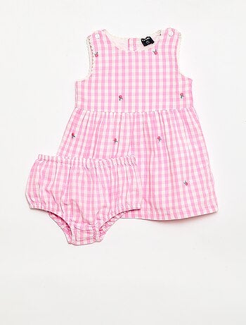 Conjunto de 2 peças - Vestido vichy sem mangas em popelina de algodão + cuecas