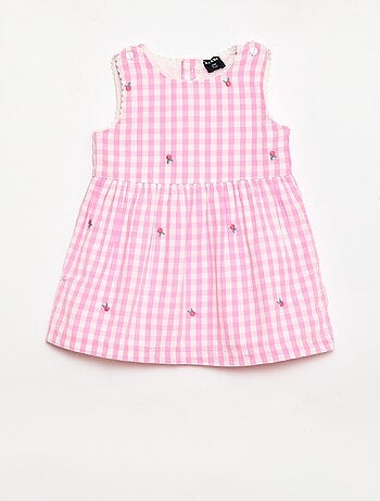 Conjunto de 2 peças - Vestido vichy sem mangas em popelina de algodão + cuecas