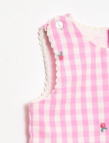 Conjunto de 2 peças - Vestido vichy sem mangas em popelina de algodão + cuecas