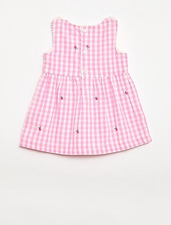 Conjunto de 2 peças - Vestido vichy sem mangas em popelina de algodão + cuecas