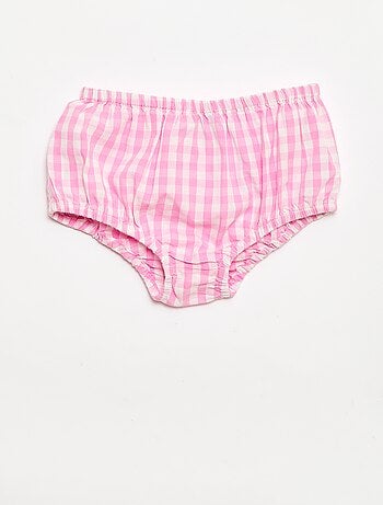 Conjunto de 2 peças - Vestido vichy sem mangas em popelina de algodão + cuecas