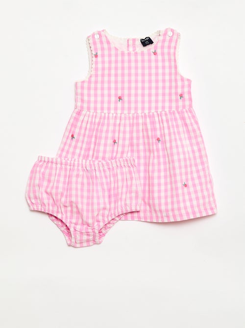 Conjunto de 2 peças - Vestido vichy sem mangas em popelina de algodão + cuecas - Kiabi