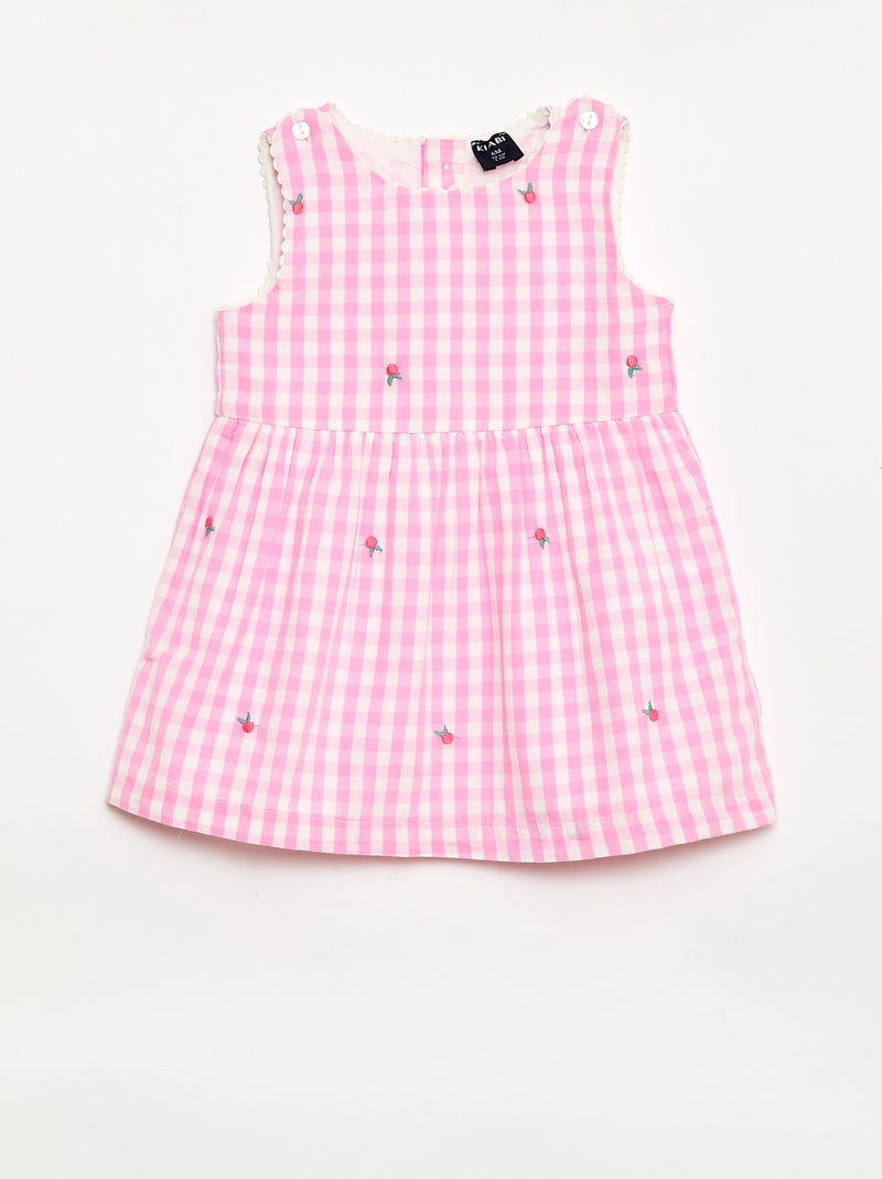 Conjunto de 2 peças - Vestido vichy sem mangas em popelina de algodão + cuecas Rosa - Kiabi