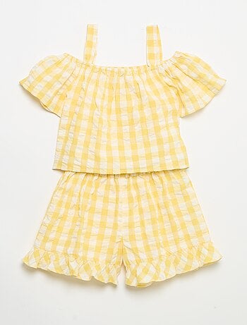 Conjunto de 2 peças: blusa e calções com folhos