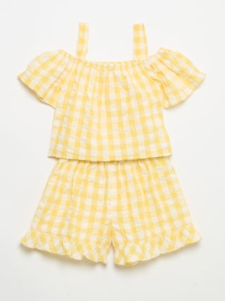 Conjunto de 2 peças: blusa e calções com folhos