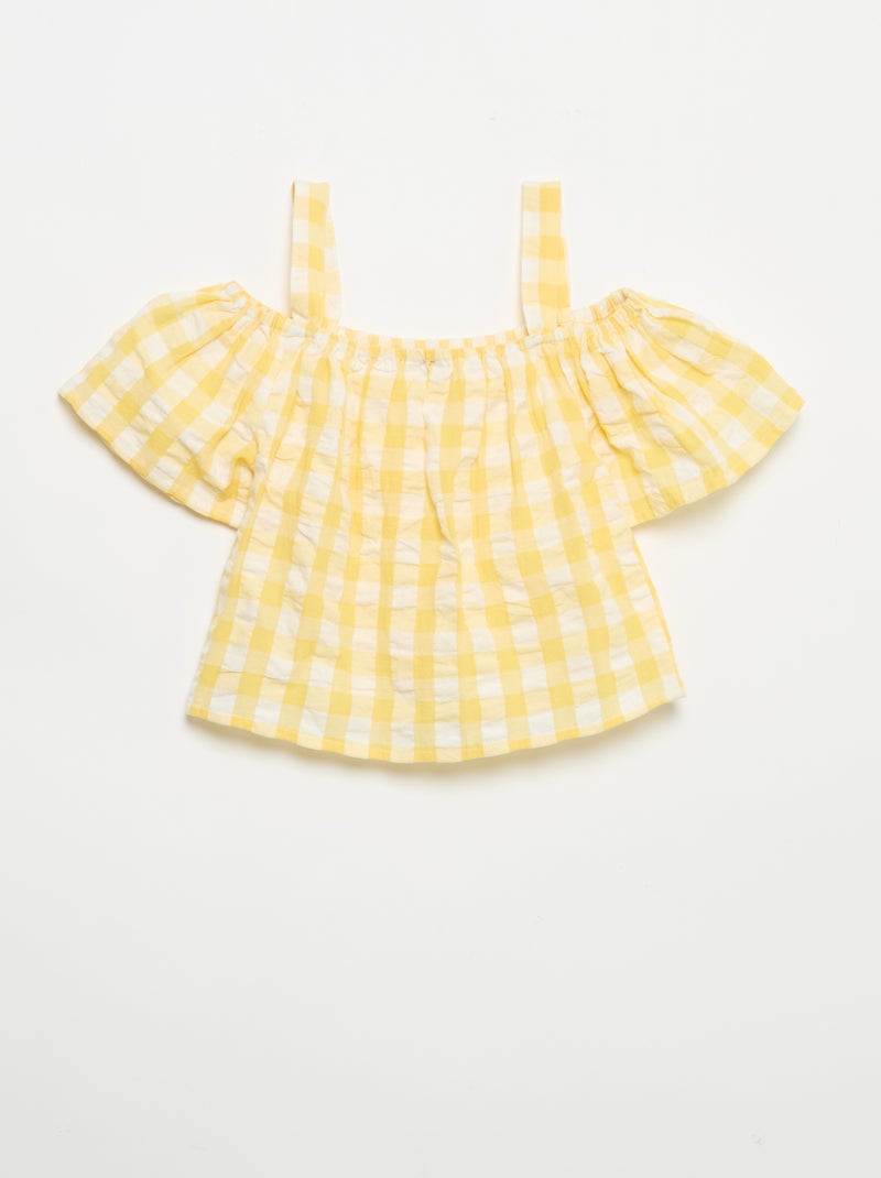 Conjunto de 2 peças: blusa e calções com folhos Amarelo - Kiabi