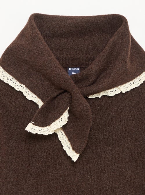 Conjunto de 2 peças com bordas em croché - Camisola + cachecol - Kiabi