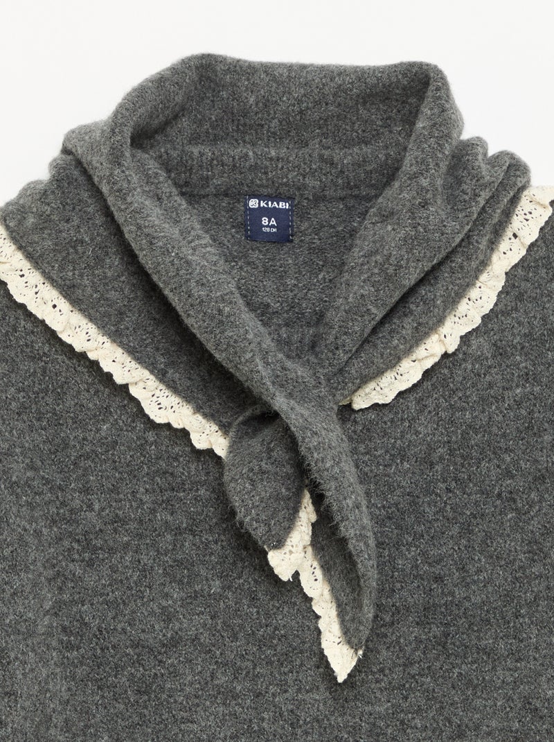 Conjunto de 2 peças com bordas em croché - Camisola + cachecol Cinza - Kiabi