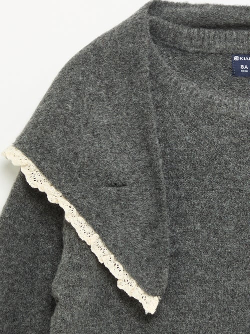 Conjunto de 2 peças com bordas em croché - Camisola + cachecol - Kiabi