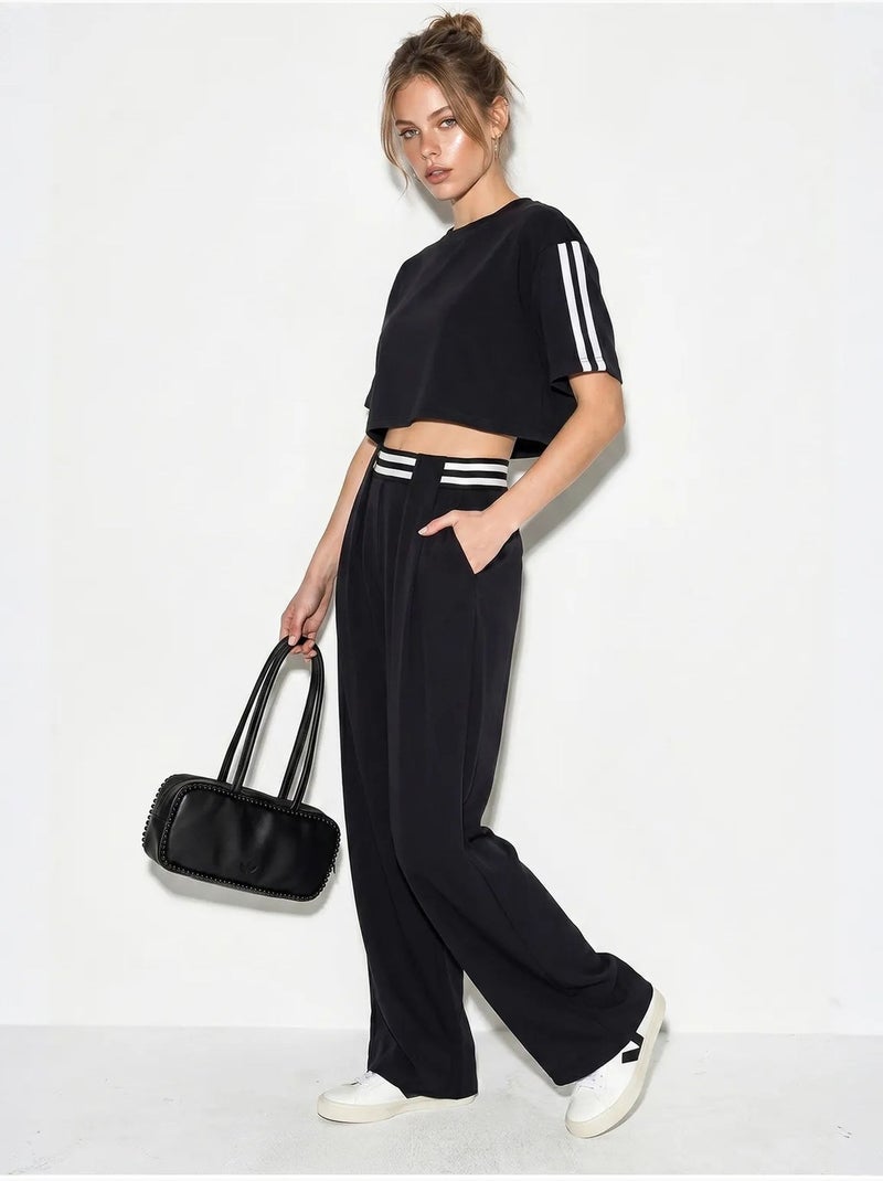 Conjunto de 2 peças com t-shirt de gola redonda e calças de perna larga lucci Preto - Kiabi