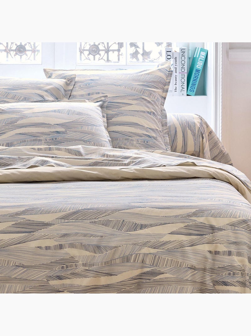 Conjunto de 2 peças de roupa de cama de algodão com padrão ondulado, capa + fronha Azul - Kiabi