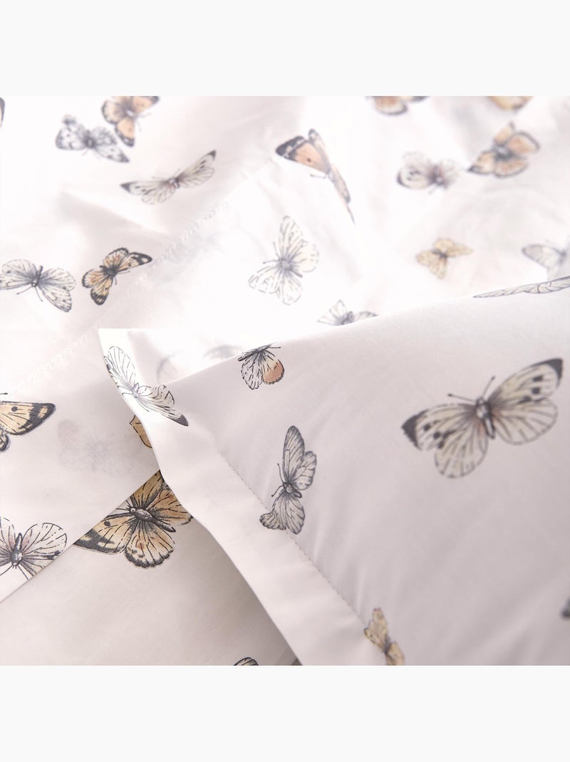 Conjunto de 2 peças de roupa de cama em algodão percal 80 fios com borboleta, capa e fronha Branco - Kiabi