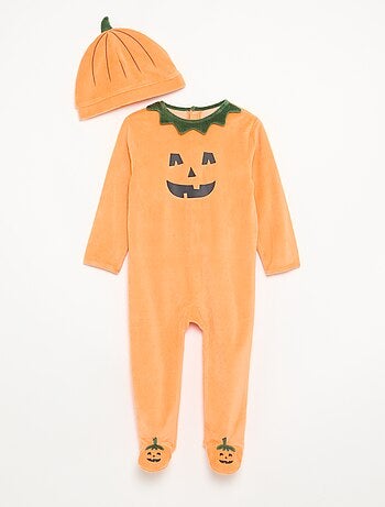 Conjunto de 2 peças de veludo 'Halloween' - pijama-macacão + gorro