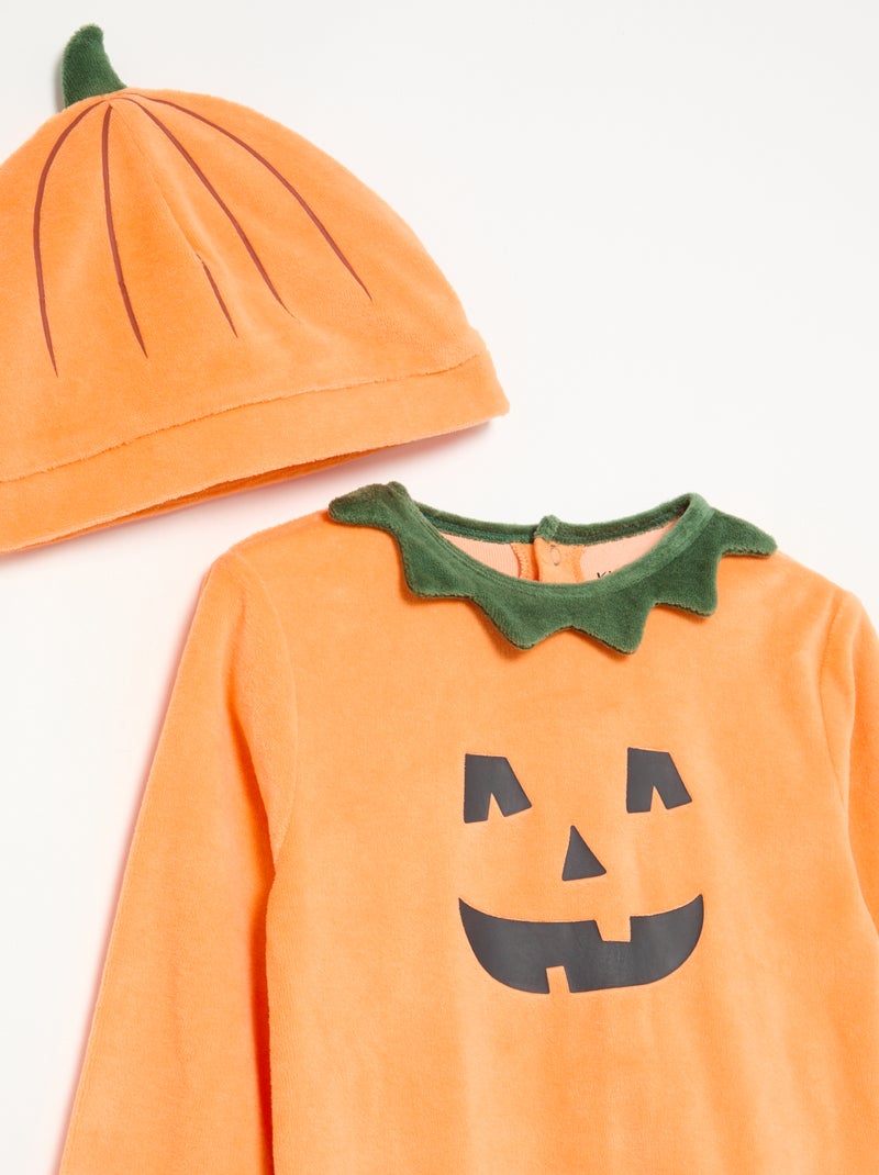Conjunto de 2 peças de veludo 'Halloween' - pijama-macacão + gorro Laranja - Kiabi